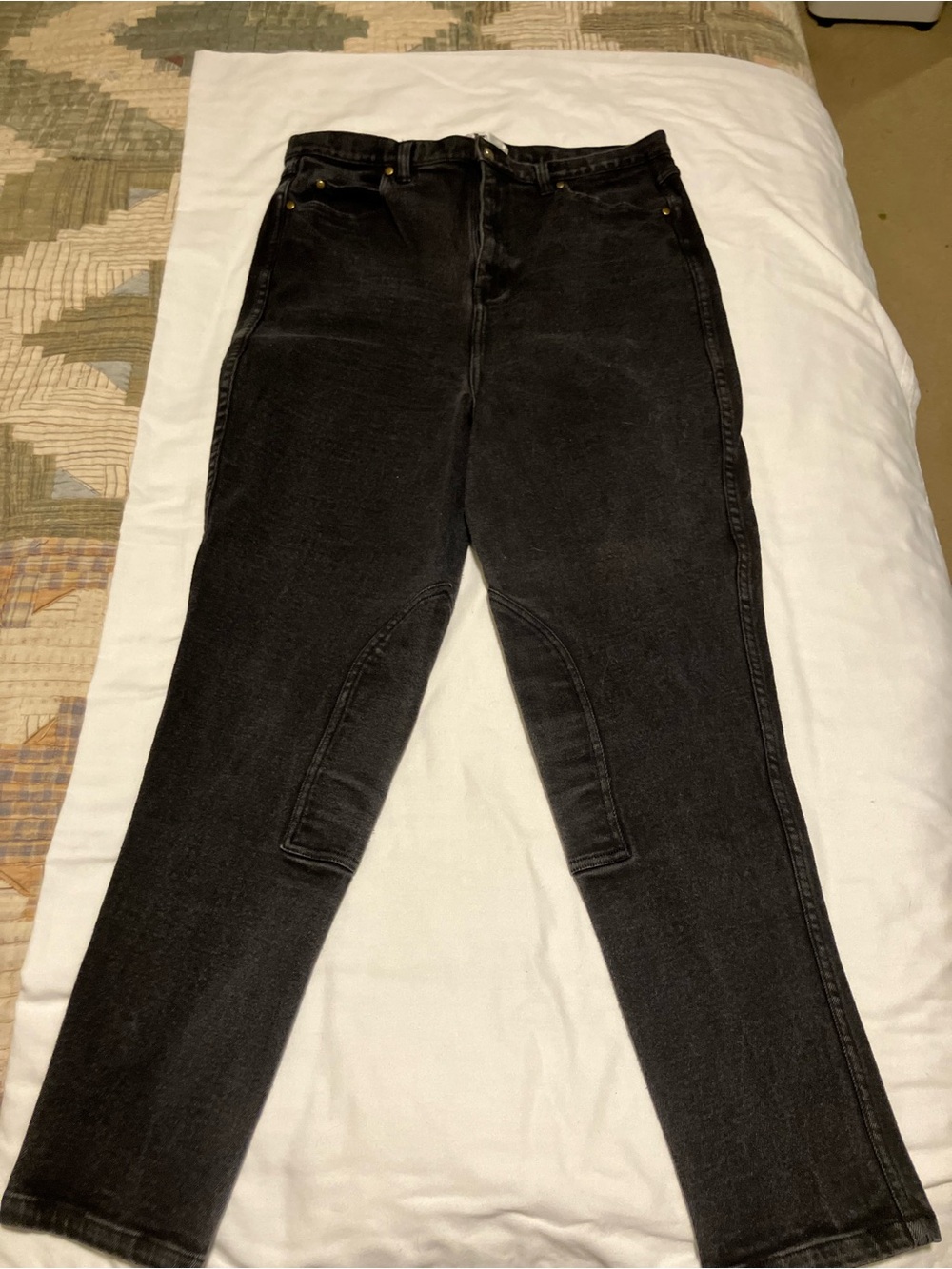 State Line Tack Black Denim Riding Breeches Jeans 16 Knee Patch Equestrian
